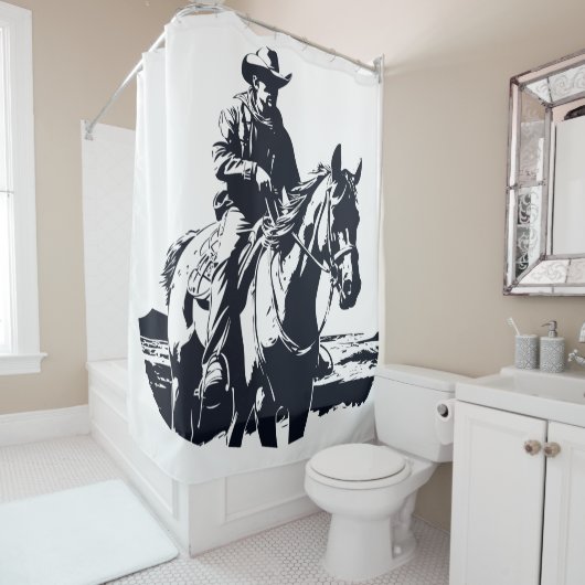 Wild West Cowboy Paard Terug Rijden Douchegordijn (In situ)