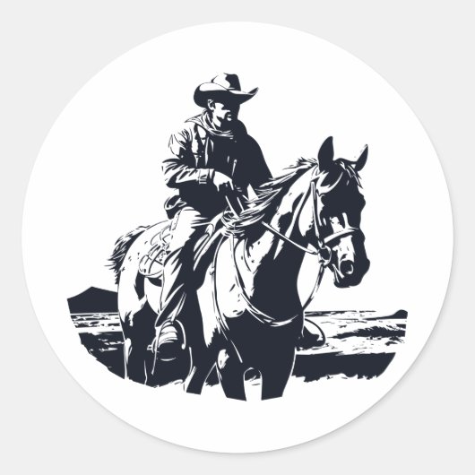 Wild West Cowboy Paard Terug Rijden Ronde Sticker (Voorkant)
