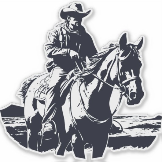 Wild West Cowboy Paard Terug Rijden Sticker (Voorkant)
