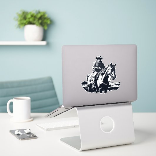 Wild West Cowboy Paard Terug Rijden Sticker (Laptop op bureau)
