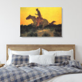 Wild West Cowboy Paardrijden Tegen de Zonsondergan Canvas Afdruk (Insitu (Slaapkamer))