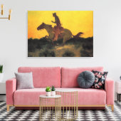 Wild West Cowboy Paardrijden Tegen de Zonsondergan Canvas Afdruk (Insitu (Woonkamer))