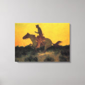 Wild West Cowboy Paardrijden Tegen de Zonsondergan Canvas Afdruk (Voorkant)