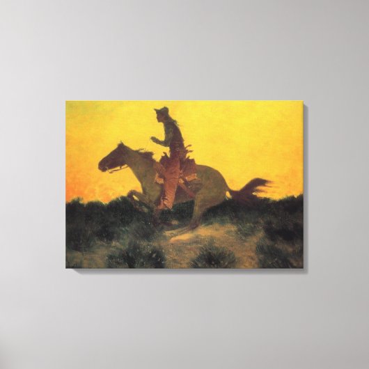 Wild West Cowboy Paardrijden Tegen de Zonsondergan Canvas Afdruk (Voorkant)