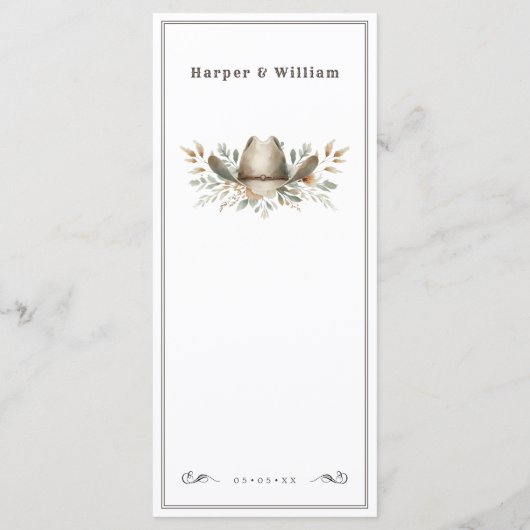 Wild west cowboy pet bruiloft menu (Achterkant)