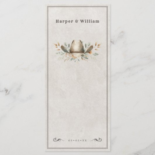 Wild west cowboy pet bruiloft menu (Achterkant)