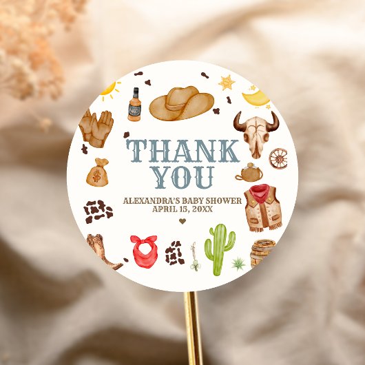 Wild West Cowboy Rodeo Baby Shower Ronde Sticker