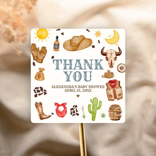 Wild West Cowboy Rodeo Baby Shower Vierkante Sticker