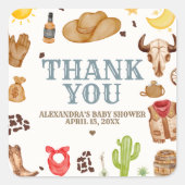 Wild West Cowboy Rodeo Baby Shower Vierkante Sticker (Voorkant)