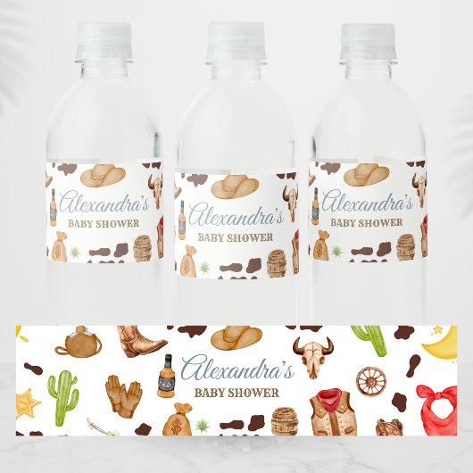 Wild West Cowboy Rodeo Baby Shower Waterfles Etiket