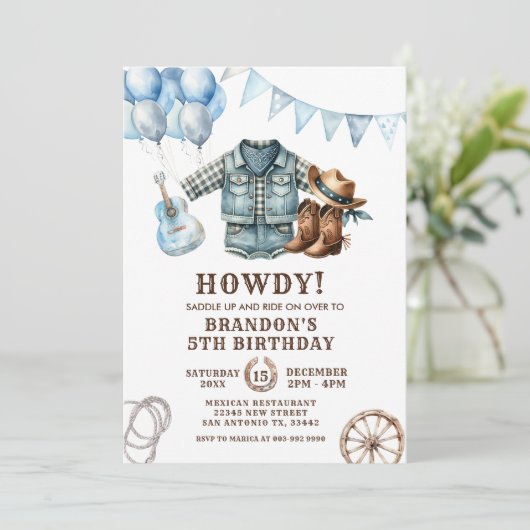 Wild West Cowboy Rodeo Kids Uitnodigingen voor ver (Staand voorkant)