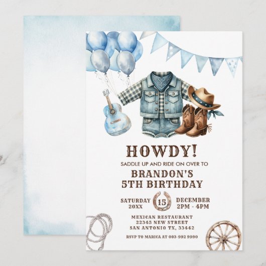 Wild West Cowboy Rodeo Kids Uitnodigingen voor ver (Voorkant / Achterkant)