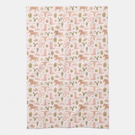Wild West Cowboy Roze Theedoek (Verticaal)