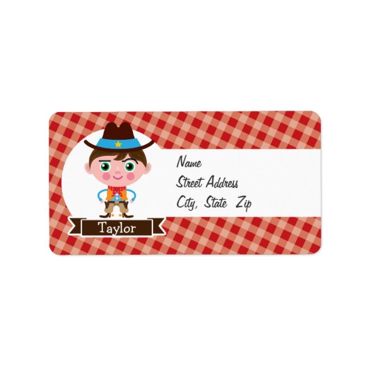 Wild West Cowboy Sheriff, Red Gingham Kind Etiket (Voorkant)