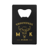 Wild West Cowboy Specialized Groomsmen Monogram Creditkaart Flessenopener (Voorkant)