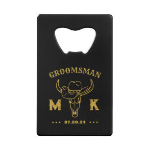 Wild West Cowboy Specialized Groomsmen Monogram Creditkaart Flessenopener