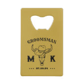 Wild West Cowboy Specialized Groomsmen Monogram Creditkaart Flessenopener (Achterkant)