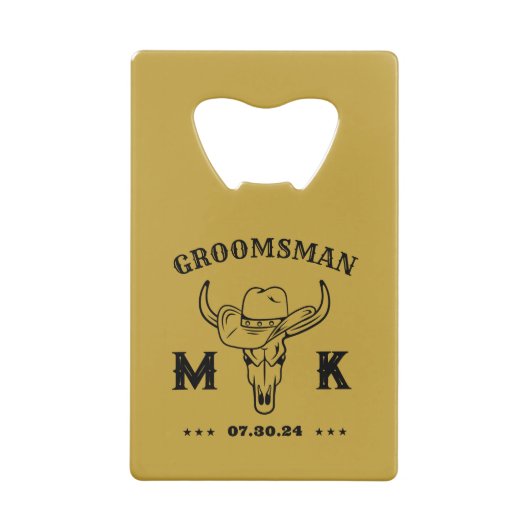 Wild West Cowboy Specialized Groomsmen Monogram Creditkaart Flessenopener (Achterkant)