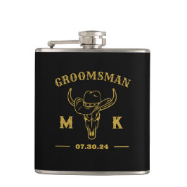 Wild West Cowboy Specialized Groomsmen Monogram Heupfles