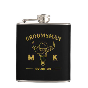Wild West Cowboy Specialized Groomsmen Monogram Heupfles