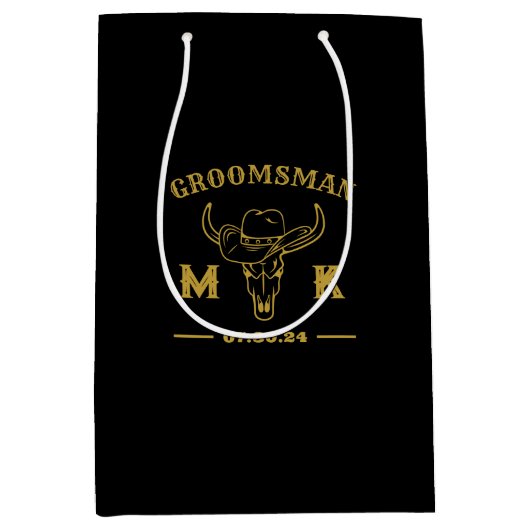 Wild West Cowboy Specialized Groomsmen Monogram Medium Cadeauzakje (Voorkant)