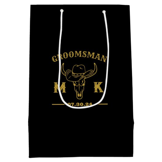 Wild West Cowboy Specialized Groomsmen Monogram Medium Cadeauzakje (Achterkant)