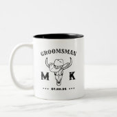 Wild West Cowboy Specialized Groomsmen Monogram Tweekleurige Koffiemok (Links)