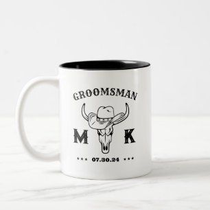 Wild West Cowboy Specialized Groomsmen Monogram Tweekleurige Koffiemok