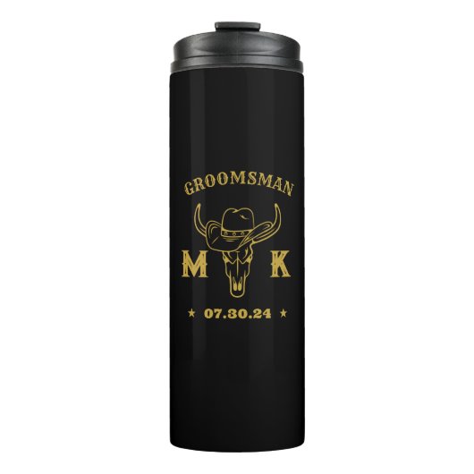 Wild West Cowboy Specialized Monogram Groomsmen Thermosbeker (Voorkant)
