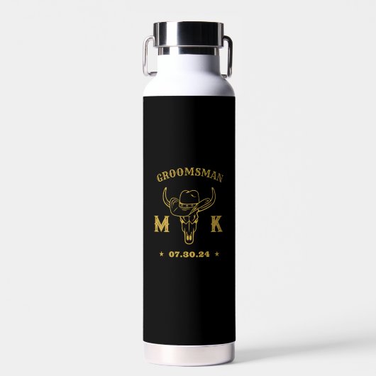 Wild West Cowboy Specialized Monogram Groomsmen Waterfles (Voorkant)