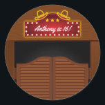 Wild West Cowboy Thél 16th Birthday Party Ronde Sticker<br><div class="desc">Cowboy zestiende verjaardagspartij begunstigt stickers die aan uw gebeurtenisspecificaties kunnen worden aangepast.</div>
