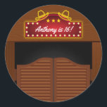 Wild West Cowboy Thél 16th Birthday Party Ronde Sticker<br><div class="desc">Cowboy zestiende verjaardagspartij begunstigt stickers die aan uw gebeurtenisspecificaties kunnen worden aangepast.</div>