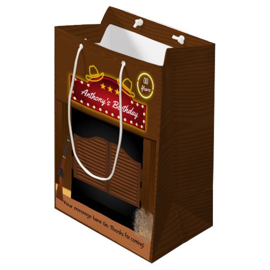 Wild West Cowboy Thmed Birthday Guest Favor Medium Cadeauzakje (Voorkant Gekanteld)