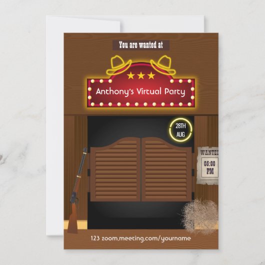 Wild West Cowboy - uitnodiging voor virtuele parti (Voorkant)