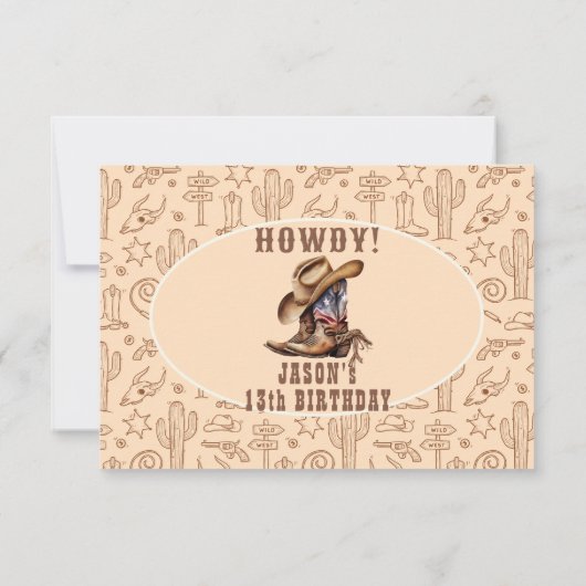 Wild west cowboy verjaardag kinder bedankkaart (Achterkant)