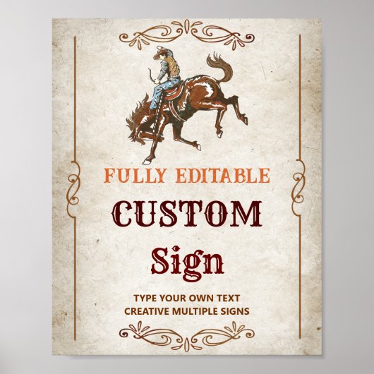 Wild West Cowboy Verjaardagsfeest Tafelteken Poster (Voorkant)