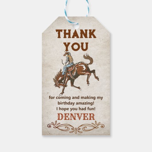 Wild West Cowboy Verjaardagsfeestje Bedankt Favor  Cadeaulabel (Achterkant)