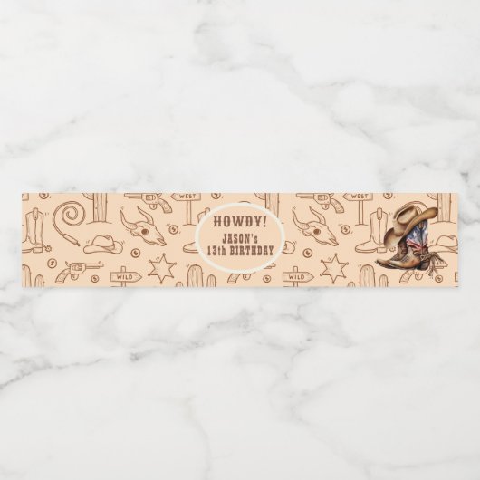 Wild West Cowboy Waterfles Etiket (Enkel label)