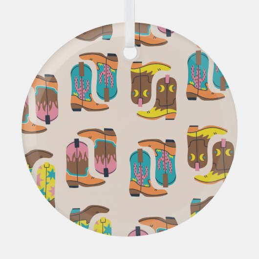 Wild West Cowboylaarzen: Mode conceptpatroon Glas Ornament (Voorkant)