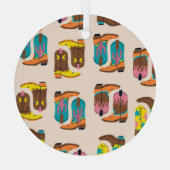 Wild West Cowboylaarzen: Mode conceptpatroon Glas Ornament (Achterkant)