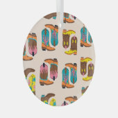 Wild West Cowboylaarzen: Mode conceptpatroon Glas Ornament (Voorkant Rechts)