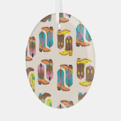 Wild West Cowboylaarzen: Mode conceptpatroon Glas Ornament (Voorkant links)