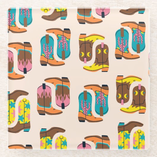 Wild West Cowboylaarzen: Mode conceptpatroon Glazen Onderzetter (Voorkant)