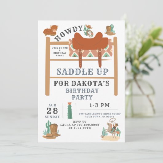 Wild West Cowboy's Birthday Uitnodiging (Staand voorkant)
