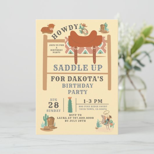 Wild West Cowboy's Birthday Uitnodiging (Staand voorkant)