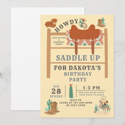 Wild West Cowboy's Birthday Uitnodiging (Voorkant / Achterkant)
