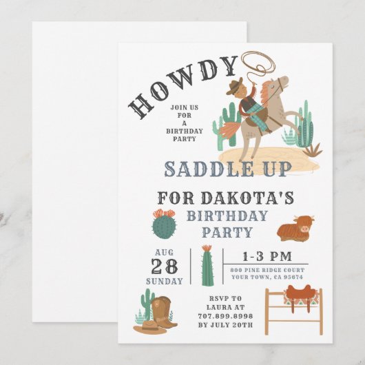 Wild West Cowboy's Birthday Uitnodiging (Voorkant / Achterkant)