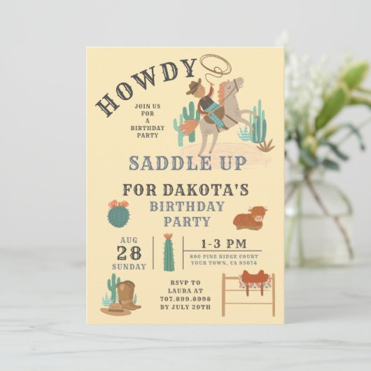 Wild West Cowboy's Birthday Uitnodiging (Staand voorkant)