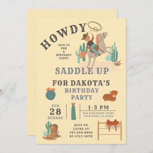 Wild West Cowboy's Birthday Uitnodiging (Voorkant / Achterkant)