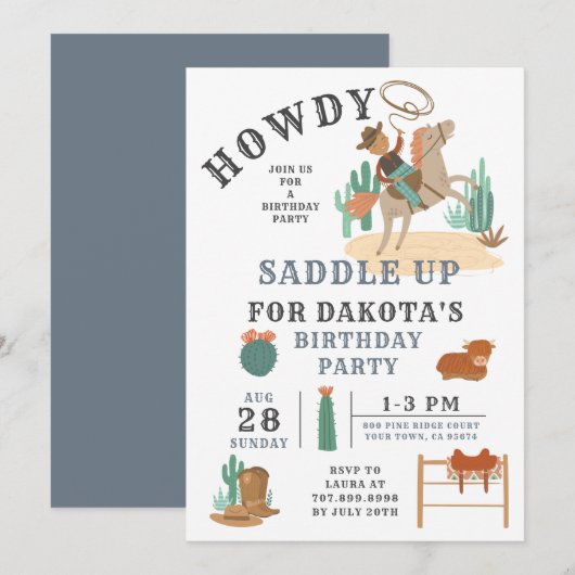 Wild West Cowboy's Birthday Uitnodiging (Voorkant / Achterkant)